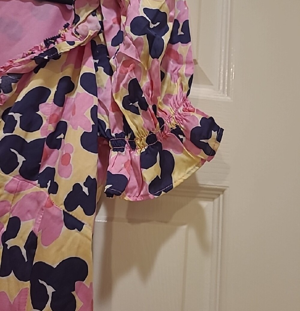 French Connection Pink Yellow Floral Ruffle Button-Front Dress - Picture 4 of 9